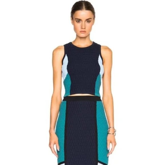 NWOT Jonathon Simkhai crop sweater colorblock textured Size M - Picture 2 of 9